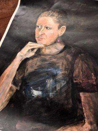 Rychlý školní portrét "Paní se psem" – 2,5 hodiny, pár štětců a akrylové barvy. Ještě by to nějaký čas chtělo na...